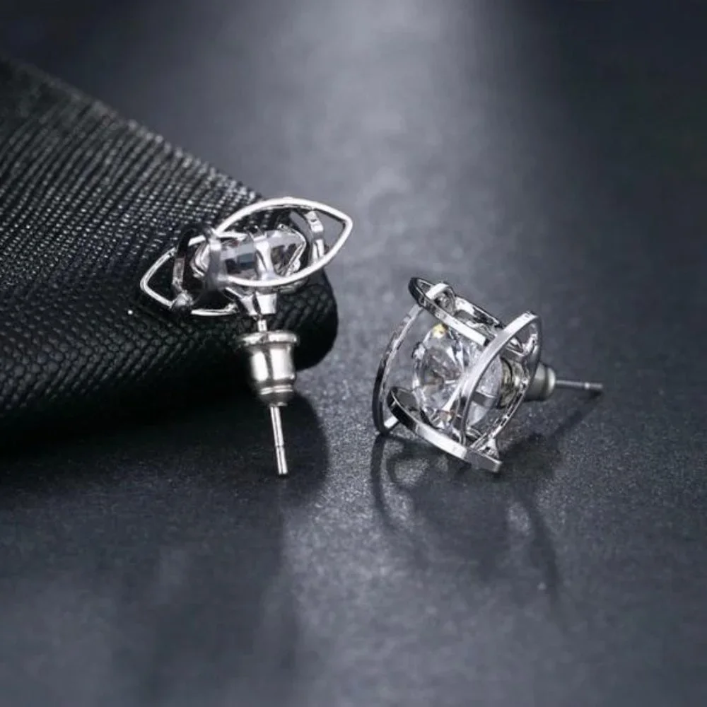 New.Silver 3D Cage  Stud Earrings, beautiful Earrings, cute Earrings - Picture 7 of 8